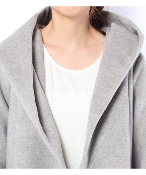 mysty woman（ミスティウーマン）の「シャギーショールフードガウンコート（ジャケット/アウター・レディース・グレー/ベージュ/ピンクベージュ/ネイビー・S/M）」の8枚目の写真