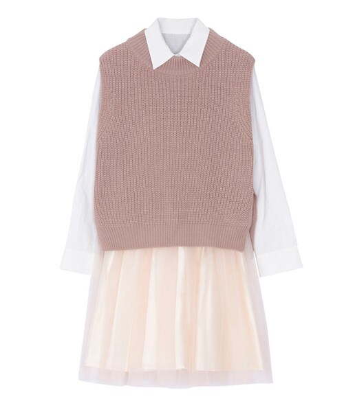 dazzlin(ダズリン)の「【W】ニットベスト×シャツレイヤードコンビワンピ(ワンピース/ドレス・レディース・グレー/ピンク/キャメル・F)」の3枚目の写真
