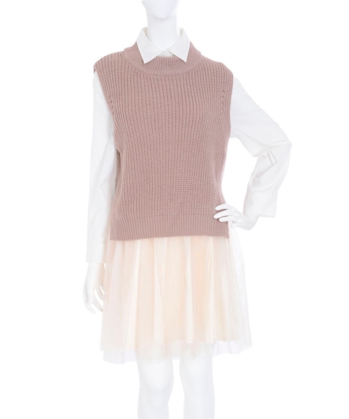 dazzlin(ダズリン)の「【W】ニットベスト×シャツレイヤードコンビワンピ(ワンピース/ドレス・レディース・グレー/ピンク/キャメル・F)」の6枚目の写真