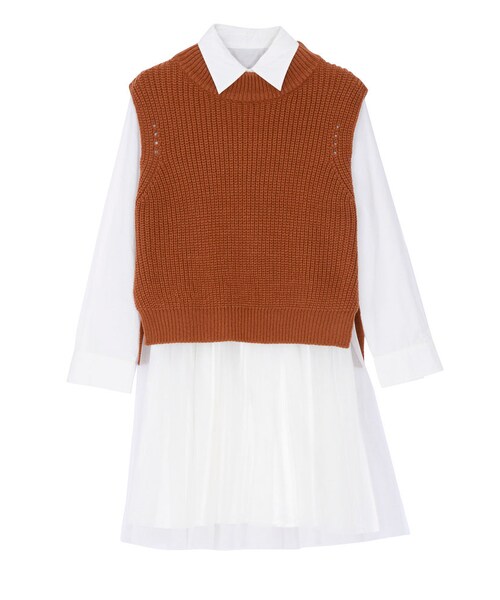 dazzlin(ダズリン)の「【W】ニットベスト×シャツレイヤードコンビワンピ(ワンピース/ドレス・レディース・グレー/ピンク/キャメル・F)」の2枚目の写真