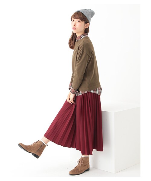 earth music&ecology（アースミュージックアンドエコロジー）の「＜WEB限定大きな・小さなサイズ＞すきな丈プリーツスカート ミモレ（スカート・杢ライトグレー/ボルドー/キャメル/ネイビー/ダークブル・XS/L）」の12枚目の写真