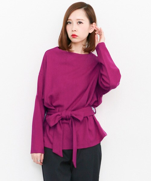 KBF(ケイビーエフ)の「腰部蝴蝶結罩衫(トップス・レディース・灰色/桃紅色/卡其綠色・one)」の5枚目の写真