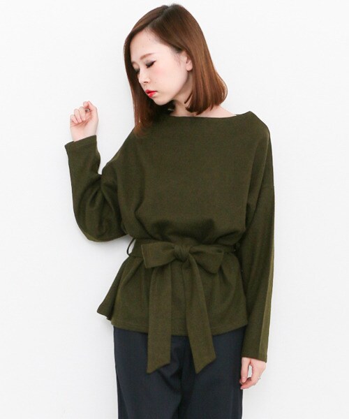 KBF(ケイビーエフ)の「腰部蝴蝶結罩衫(トップス・レディース・灰色/桃紅色/卡其綠色・one)」の6枚目の写真