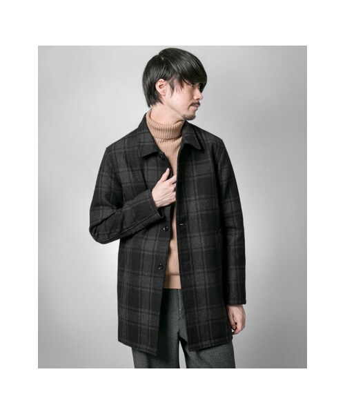 URBAN RESEARCH(アーバンリサーチ)の「フランネルチェックステンカラーコート(ジャケット/アウター・メンズ・Navy/Green・M/L)」の3枚目の写真