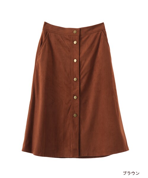 w closet（ダブルクローゼット）の「裏地付スエード調前開きスカート（スカート・レディース・ブラウン/ブラック・FREE）」の2枚目の写真