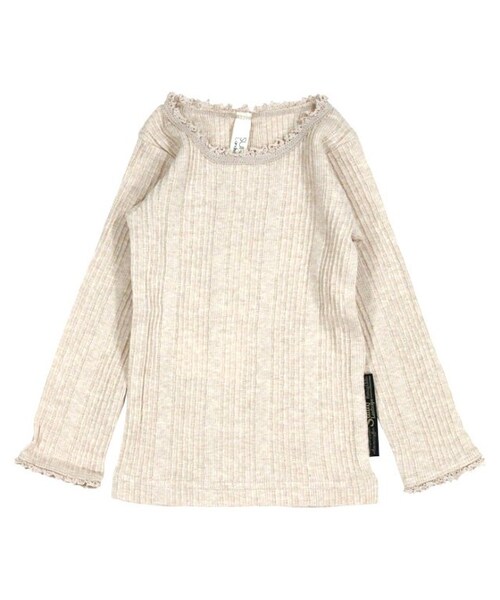 apres les cours（アプレレクール）の「テレコ長袖Tシャツ（トップス・キッズ・ベージュ/グレー/アイボリー/カーキ/ネイビーブルー/ピンク・80/90/95/100/110/120/130/140）」の7枚目の写真