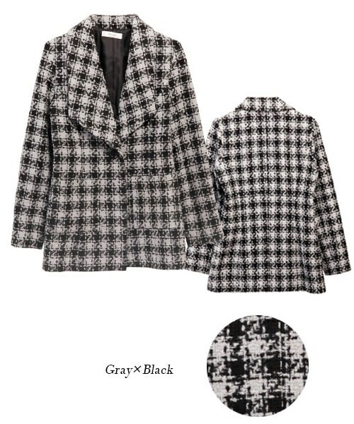 Rocotta by MOERY（ロコッタ）の「ツイードミディアム丈コート（ダウンジャケット/コート・レディース・ホワイト×ブラック/グレー×ブラック・FREE）」の3枚目の写真