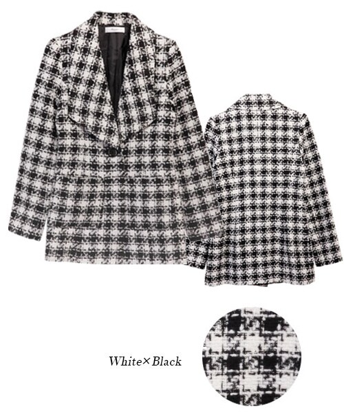 Rocotta by MOERY（ロコッタ）の「ツイードミディアム丈コート（ダウンジャケット/コート・レディース・ホワイト×ブラック/グレー×ブラック・FREE）」の2枚目の写真