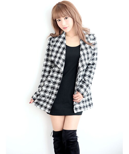 Rocotta by MOERY（ロコッタ）の「ツイードミディアム丈コート（ダウンジャケット/コート・レディース・ホワイト×ブラック/グレー×ブラック・FREE）」の5枚目の写真