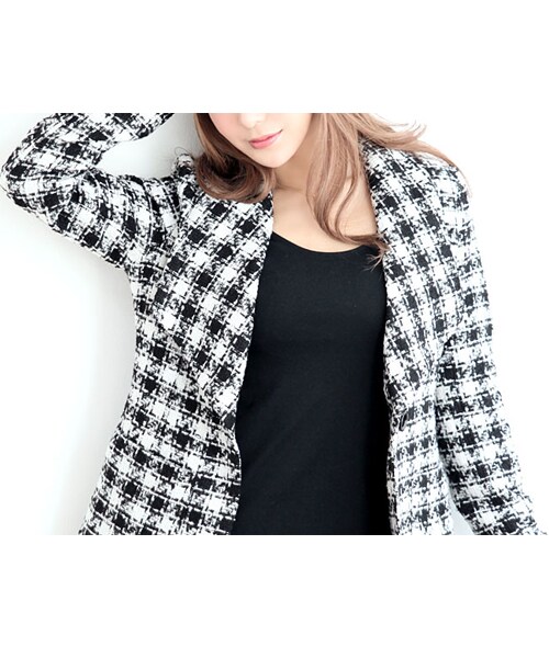 Rocotta by MOERY（ロコッタ）の「ツイードミディアム丈コート（ダウンジャケット/コート・レディース・ホワイト×ブラック/グレー×ブラック・FREE）」の7枚目の写真