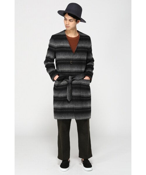 417 EDIFICE（フォーワンセブンエディフィス）の「シャギーオンブレーノーカラーコート（ジャケット/アウター・メンズ・グレー/ネイビー・S/M/L）」の3枚目の写真