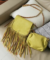 DHOLIC | ポーチ付きフェイクレザーフリンジチェーンバッグ(ショルダーバッグ)