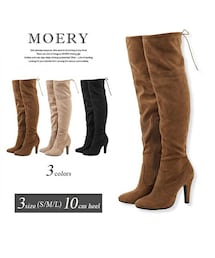 MOERY | 調節リボン付きニーハイブーツ(ブーツ)