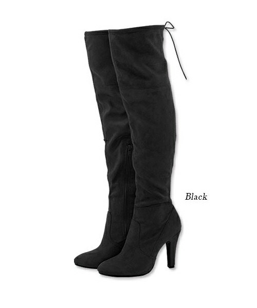 MOERY（モエリー）の「調節リボン付きニーハイブーツ（ブーツ・レディース・キャメル/ブラック/グレージュ・S(約22.5～23cm)/M(23.5～24cm)/M(約23.5～24cm)/L(約24.5～25cm)）」の2枚目の写真