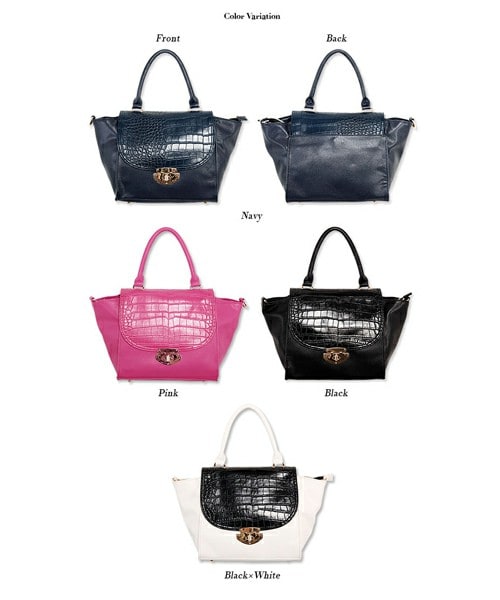 MOERY（モエリー）の「2WAYクロコ型押しバック（ハンドバッグ・レディース・ピンク/ブラック/ネイビー/ブラック×ホワイト・FREE）」の4枚目の写真