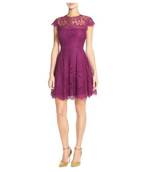 BB Dakota（ビービーダコタ）の「BB Dakota 'Rhianna' Illusion Yoke Lace Fit & Flare Dress (Nordstrom Exclusive)（ワンピース・レディース・Black/Purple/Red/Pink/White/Green/Blue/Verde・0/2/4/6/8/10/12）」の5枚目の写真