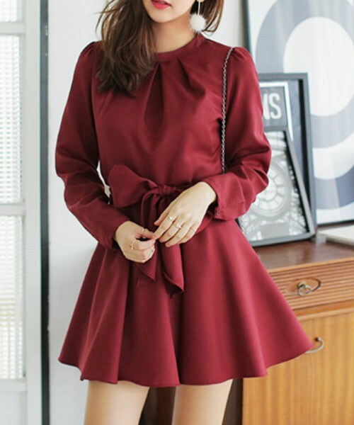 DHOLIC（ディーホリック）の「ウエストリボンフレアミニワンピース（ワンピース・レディース・ネイビー/ブラウン/ワイン・FREE）」の3枚目の写真