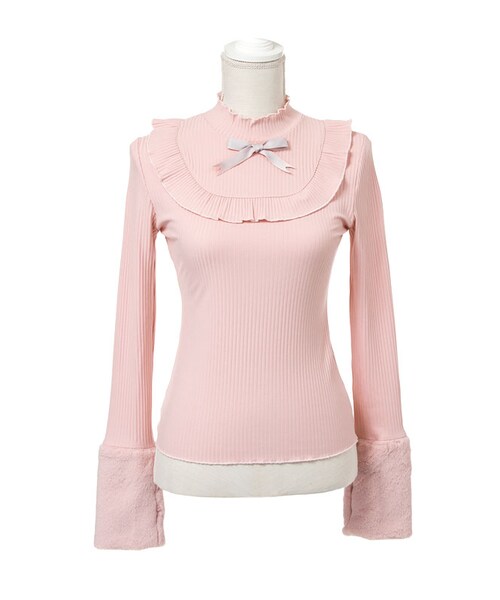 mon Lily(モンリリィ)の「指穴ファースリーブリブトップス(トップス・レディース・ホワイト/ピンク/ブラック・M/L)」の3枚目の写真