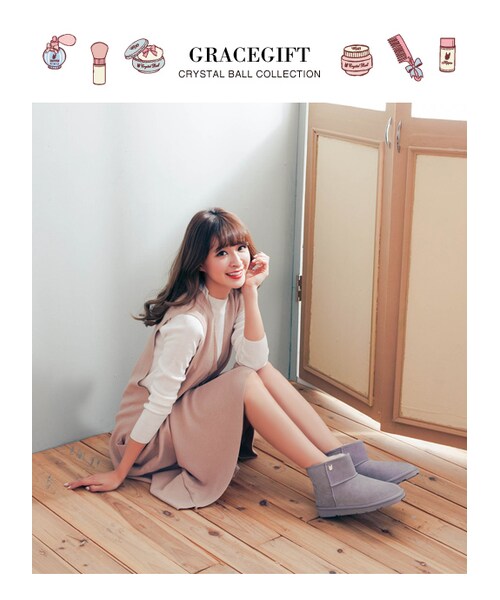 gracegift(グレースギフト)の「Hippie巴黎女伶徽章雪靴(その他・レディース・粉紅/杏/黑/紫/棕・35/36/37/38/39/40/41)」の12枚目の写真