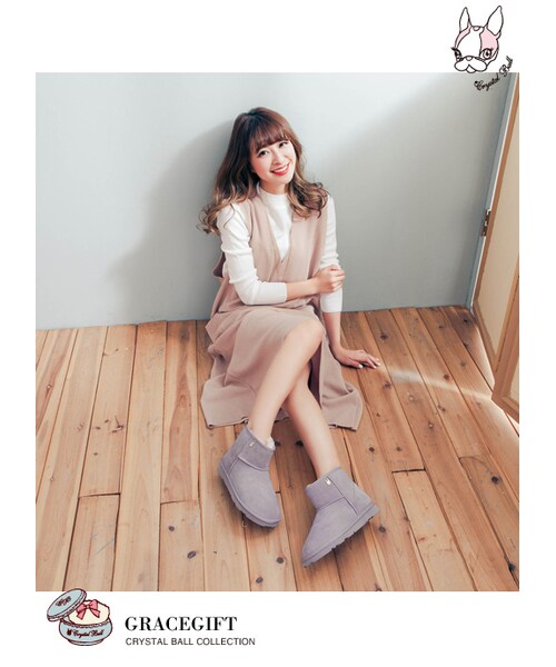 gracegift(グレースギフト)の「Hippie巴黎女伶徽章雪靴(その他・レディース・粉紅/杏/黑/紫/棕・35/36/37/38/39/40/41)」の10枚目の写真