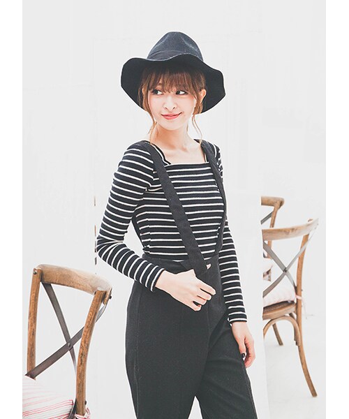 gracegift（グレースギフト）の「韓國平口橫條紋針織上衣（その他・レディース・白/黑・F）」の8枚目の写真