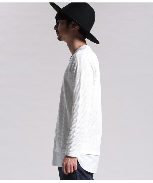 JUNRED（ジュンレッド）の「コンビネーションワッフルカットソー（トップス・メンズ・ブラック/ホワイト/グリーン系・S/M/L）」の5枚目の写真