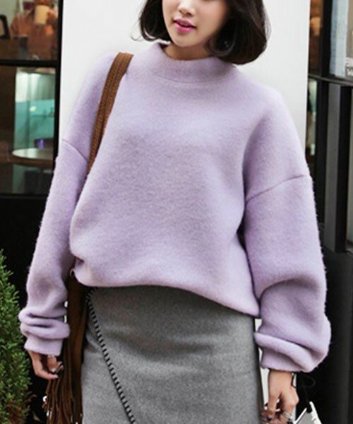 DHOLIC（ディーホリック）の「オーバーサイズモックネックプルオーバー（その他トップス・レディース・クリーム/ピンク/ミックスグレー/ライトグレー/ライトパープル・FREE）」の4枚目の写真