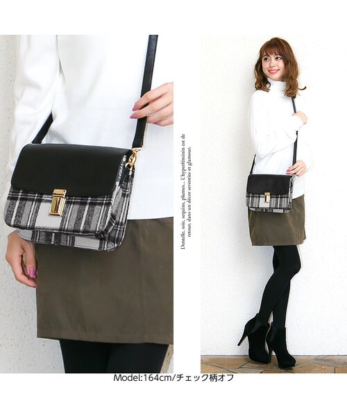 KOBE LETTUCE(コウベレタス)の「フェイクレザースクエアショルダーバッグ/レディース ゴールド金具付 B888(クラッチバッグ・レディース・ブラック/キャメル/チェック柄オフ・FREE)」の5枚目の写真
