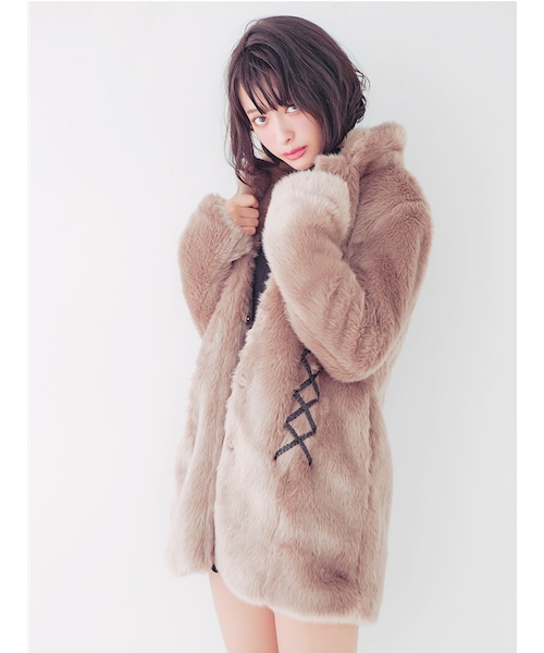 EATME（イートミー）の「レースアップフェイクファーコート（）」 - WEAR