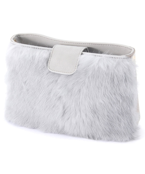 laboratory work（ラボラトリーワーク）の「ラビットファー×フェイクレザークラッチバッグ（バッグ・レディース・ライトベージュ/ダークブラウン/グレー）」の2枚目の写真