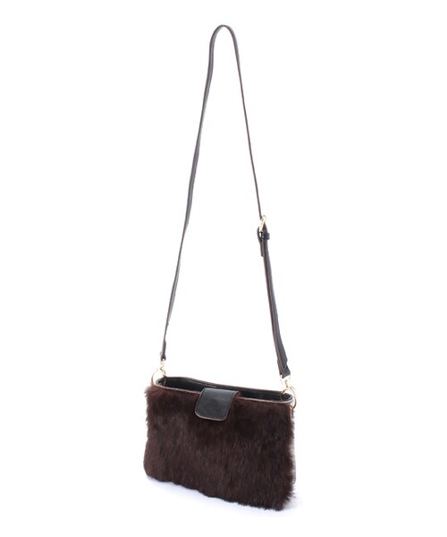 laboratory work（ラボラトリーワーク）の「ラビットファー×フェイクレザークラッチバッグ（バッグ・レディース・ライトベージュ/ダークブラウン/グレー）」の10枚目の写真