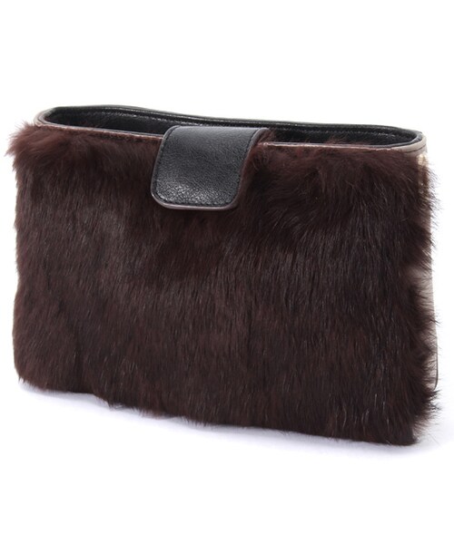 laboratory work（ラボラトリーワーク）の「ラビットファー×フェイクレザークラッチバッグ（バッグ・レディース・ライトベージュ/ダークブラウン/グレー）」の3枚目の写真