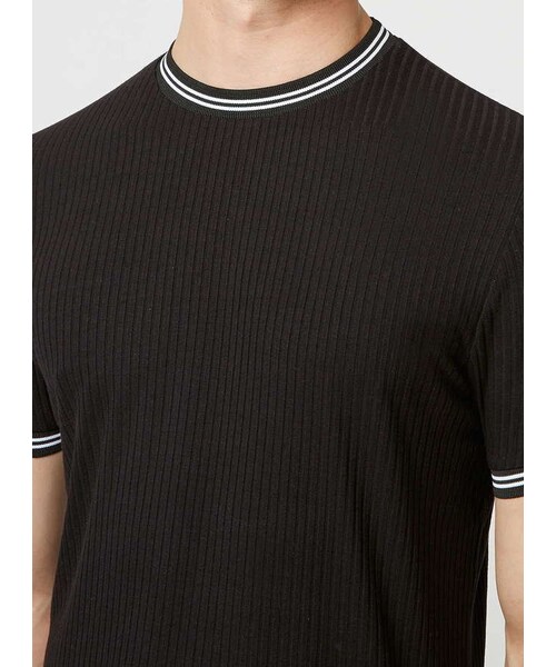 TOPMAN（トップマン）の「Black Sports Trim Rib T-Shirt（Tシャツ/カットソー・メンズ・Black・XXS/XS/S/M/L/XL）」の3枚目の写真