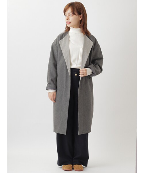 w closet(ダブルクローゼット)の「無地ノーカラーコート(ジャケット/アウター・レディース・グレー/チャコールグレー・FREE)」の11枚目の写真