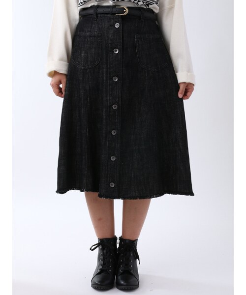 w closet（ダブルクローゼット）の「裾フリンジデニム前開きスカート（スカート・レディース・グレー/ブラック・FREE）」の3枚目の写真