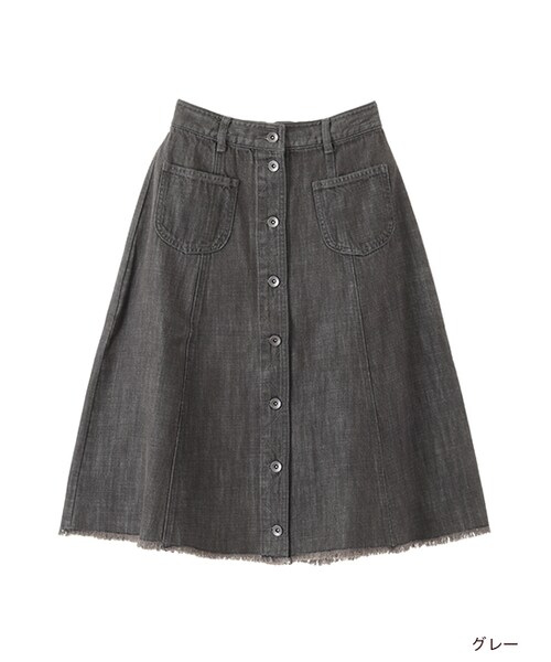 w closet（ダブルクローゼット）の「裾フリンジデニム前開きスカート（スカート・レディース・グレー/ブラック・FREE）」の2枚目の写真