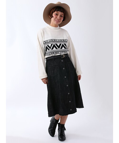 w closet（ダブルクローゼット）の「裾フリンジデニム前開きスカート（スカート・レディース・グレー/ブラック・FREE）」の11枚目の写真