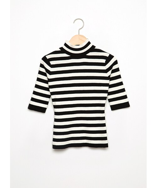 gracegift（グレースギフト）の「甜心微高領針織上衣（トップス・レディース・灰/條紋/白/黑條紋・F）」の17枚目の写真