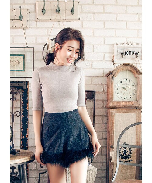 gracegift（グレースギフト）の「甜心微高領針織上衣（トップス・レディース・灰/條紋/白/黑條紋・F）」の10枚目の写真