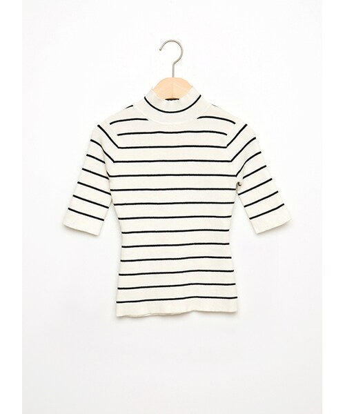 gracegift（グレースギフト）の「甜心微高領針織上衣（トップス・レディース・灰/條紋/白/黑條紋・F）」の12枚目の写真