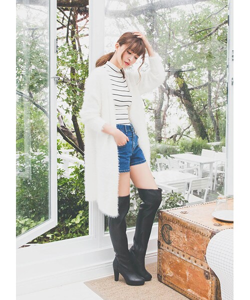 gracegift（グレースギフト）の「甜心微高領針織上衣（トップス・レディース・灰/條紋/白/黑條紋・F）」の16枚目の写真