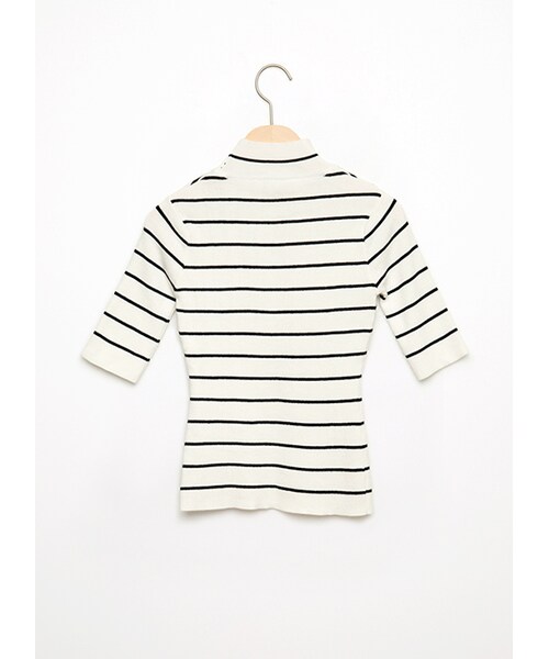 gracegift（グレースギフト）の「甜心微高領針織上衣（トップス・レディース・灰/條紋/白/黑條紋・F）」の13枚目の写真