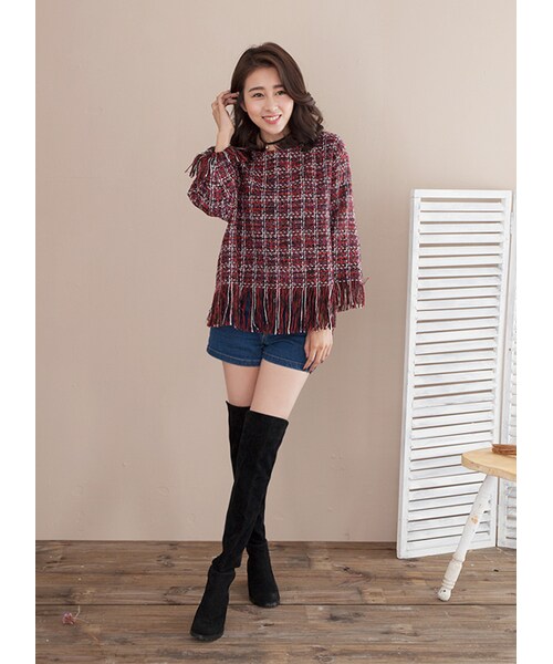 gracegift（グレースギフト）の「絨布拼接彈性貼腿過膝長靴（シューズ・レディース・黑・35/36/37/38/39/40/41）」の5枚目の写真