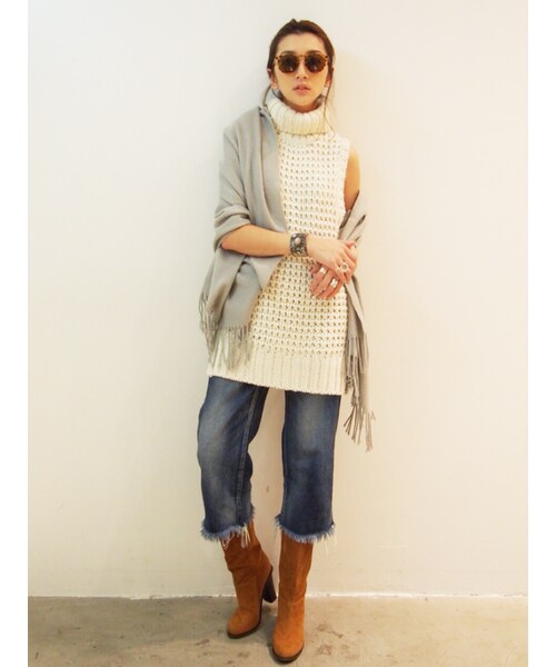 Ungrid（アングリッド）の「ルーズタートルノースリニット（トップス・レディース・オフホワイト/カーキ・F）」の4枚目の写真