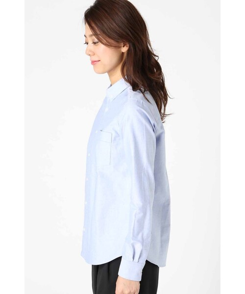 LIMITLESS LUXURY（リミットレスラグジュアリー）の「チビエリツキシャツ（トップス・レディース・ホワイト/サックスブルー・フリー）」の4枚目の写真