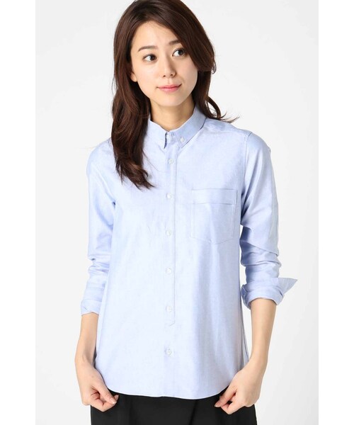 LIMITLESS LUXURY（リミットレスラグジュアリー）の「チビエリツキシャツ（トップス・レディース・ホワイト/サックスブルー・フリー）」の2枚目の写真