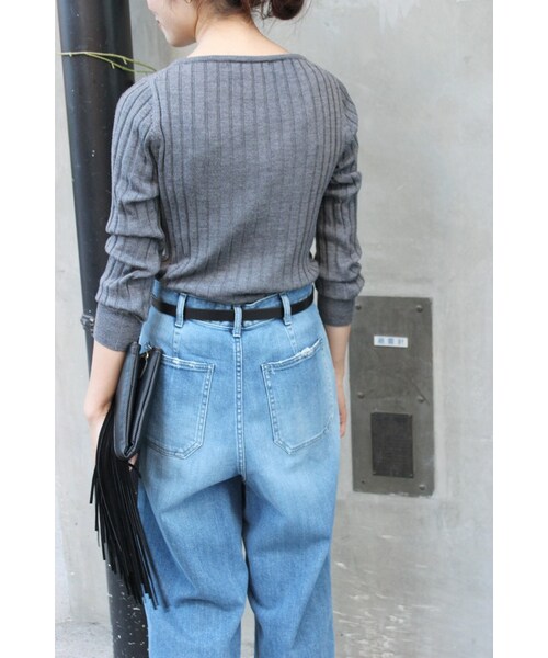 SLOBE IENA（スローブイエナ）の「《追加予約》12Gウォッシャブルウール ワイドリブクルーネックプルオーバー◆（トップス・レディース・ブラック/グレー/ホワイト/ベージュ・フリー）」の18枚目の写真