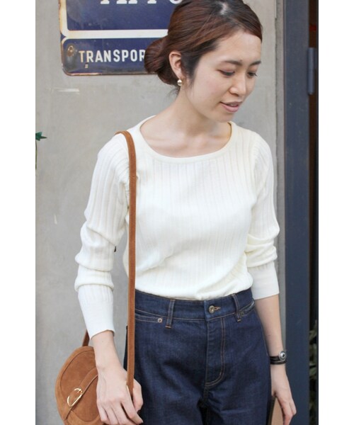 SLOBE IENA（スローブイエナ）の「《追加予約》12Gウォッシャブルウール ワイドリブクルーネックプルオーバー◆（トップス・レディース・ブラック/グレー/ホワイト/ベージュ・フリー）」の2枚目の写真