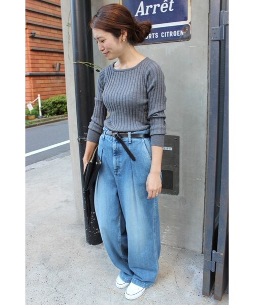 SLOBE IENA（スローブイエナ）の「《追加予約》12Gウォッシャブルウール ワイドリブクルーネックプルオーバー◆（トップス・レディース・ブラック/グレー/ホワイト/ベージュ・フリー）」の6枚目の写真