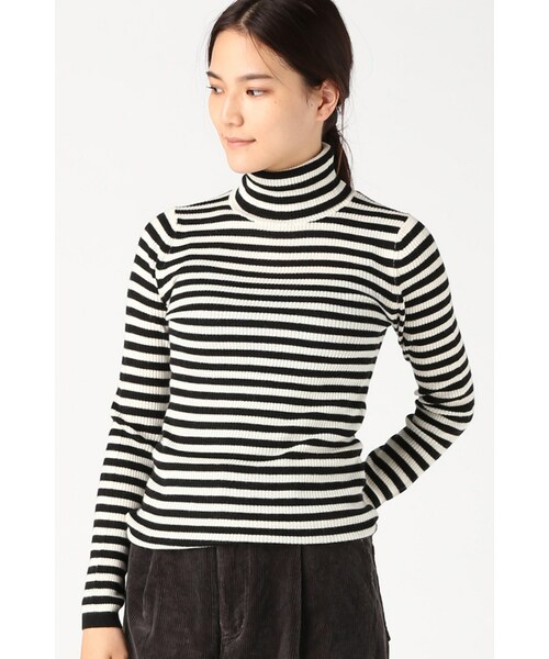 JOURNAL STANDARD（ジャーナルスタンダード）の「リブボーダー ムジ タートルネックプルオーバー◆（トップス・レディース・ブラック/グレー/ホワイト A/ナチュラル・フリー）」の2枚目の写真